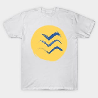 Sunshine Sea Birds Block Stamp Print on White T-Shirt